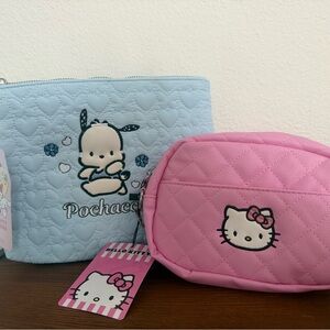 NWT Hello Kitty Quilted Pochacco Quilted Light Blue Pouch & Pink Fanny Pack Set